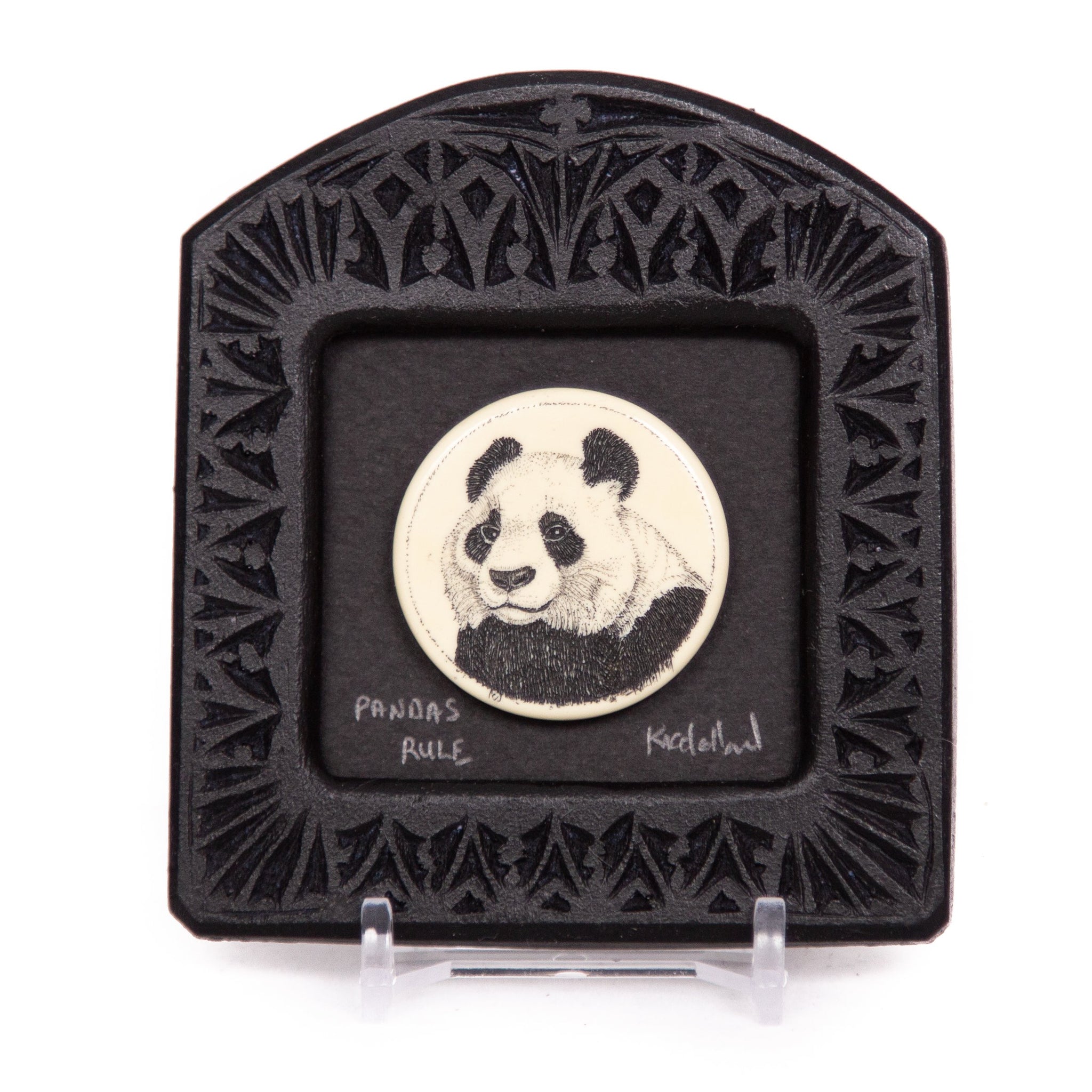 "Pandas Rule" Small Chip Carved Frame