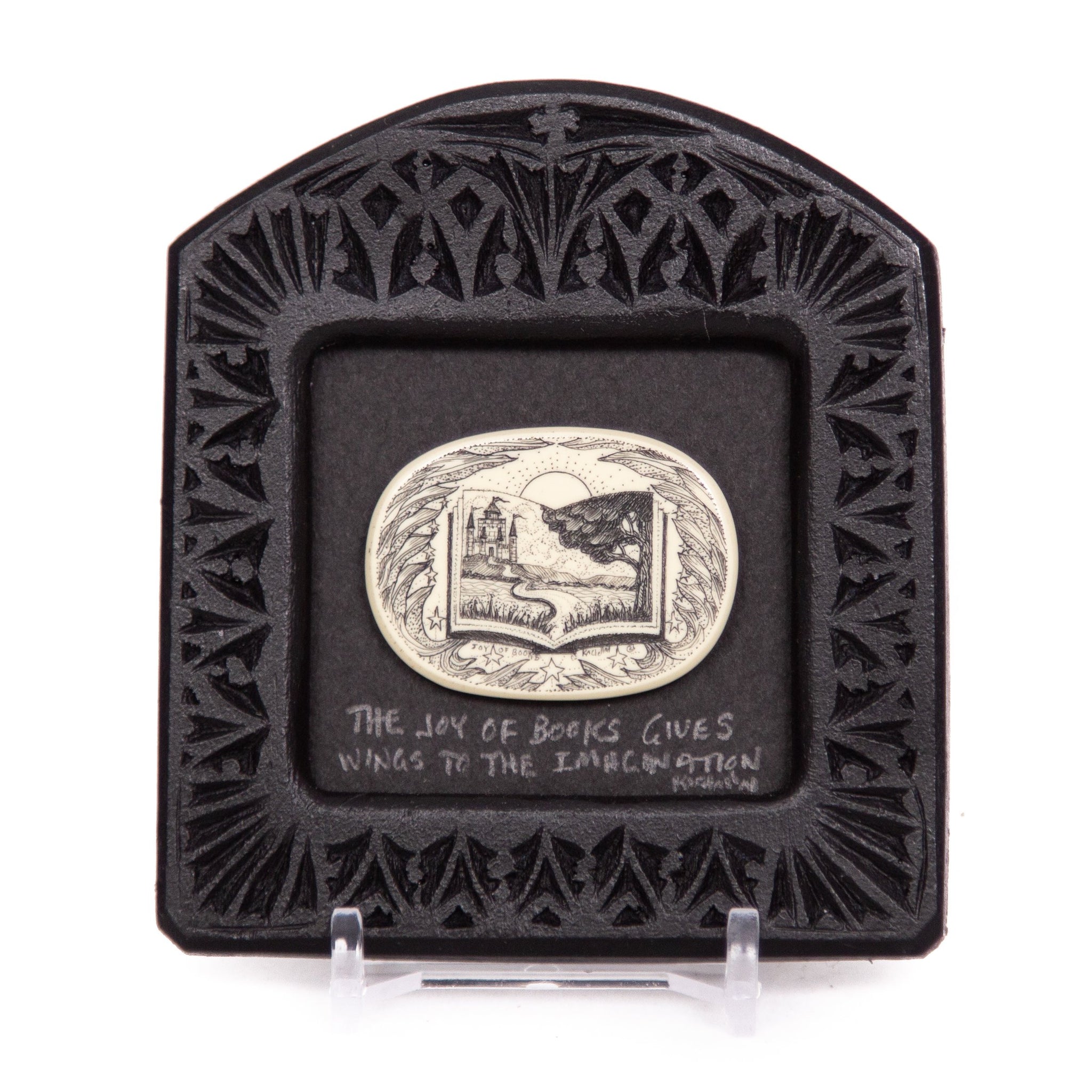 "The Joy of Books Gives Wings to the Imagination" Small Chip Carved Frame
