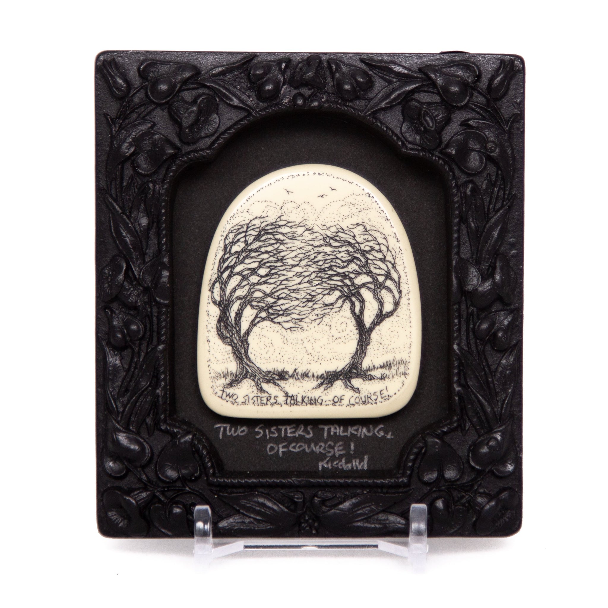 "Two Sisters Talking, of Course" Small Chip Carved Frame